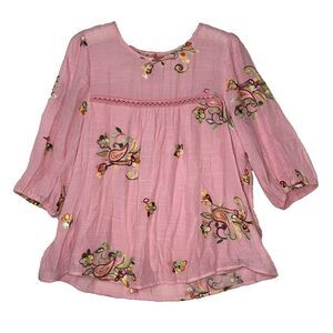 Figueroa & Flower Pink Blouse Floral Embroidered Cool for summer Ladies PXL